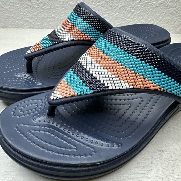 Crocs Monterey Bead Strap Womens Navy Blue Wedge Sandals - Picture 5 of 7